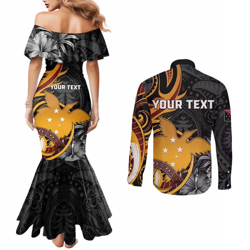 Personalised Papua New Guinea Couples Matching Mermaid Dress and Long Sleeve Button Shirt Happy 50th Independence Anniversary - Polynesian Pride