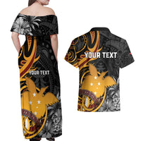 Personalised Papua New Guinea Couples Matching Off Shoulder Maxi Dress and Hawaiian Shirt Happy 50th Independence Anniversary - Polynesian Pride