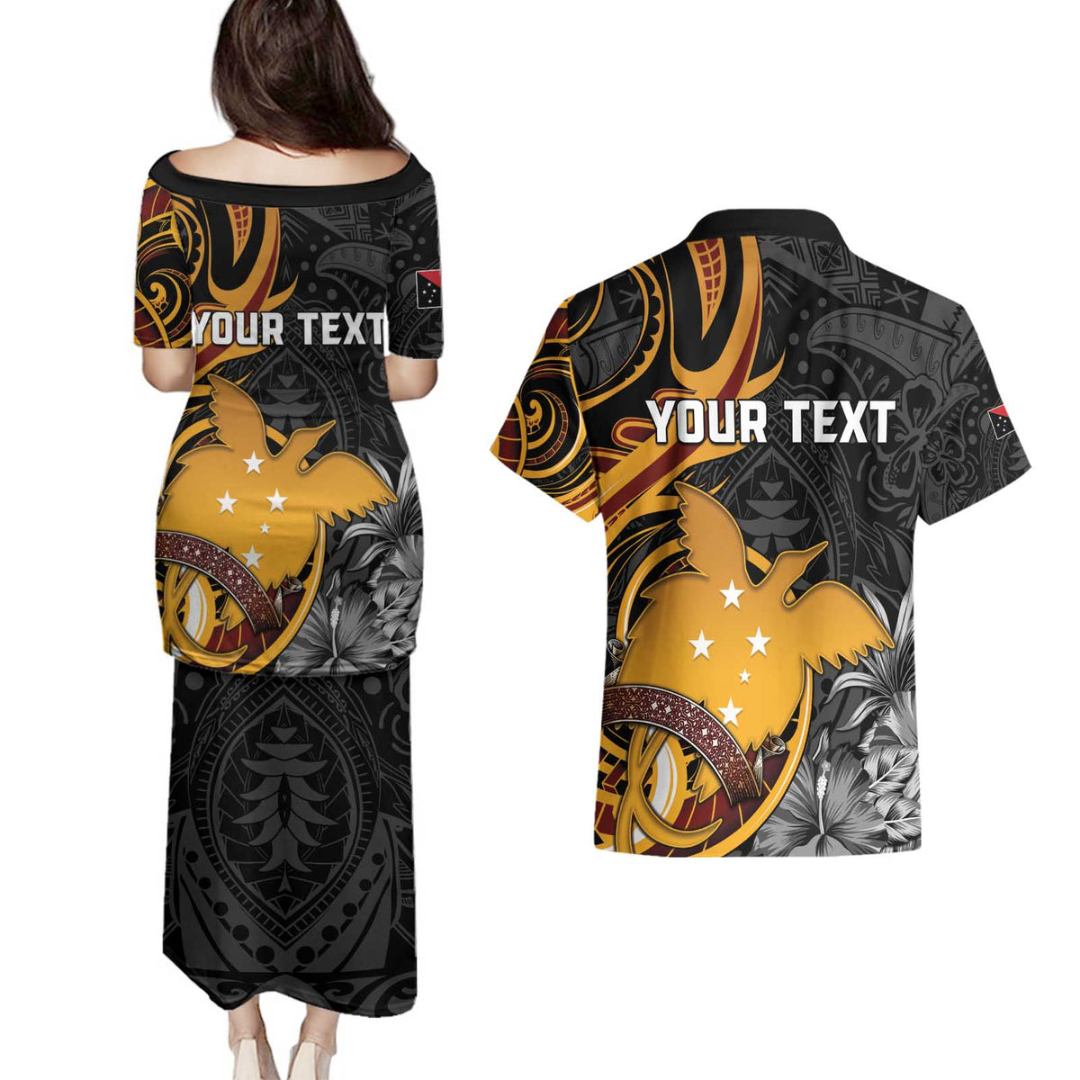 Personalised Papua New Guinea Couples Matching Puletasi and Hawaiian Shirt Happy 50th Independence Anniversary - Polynesian Pride