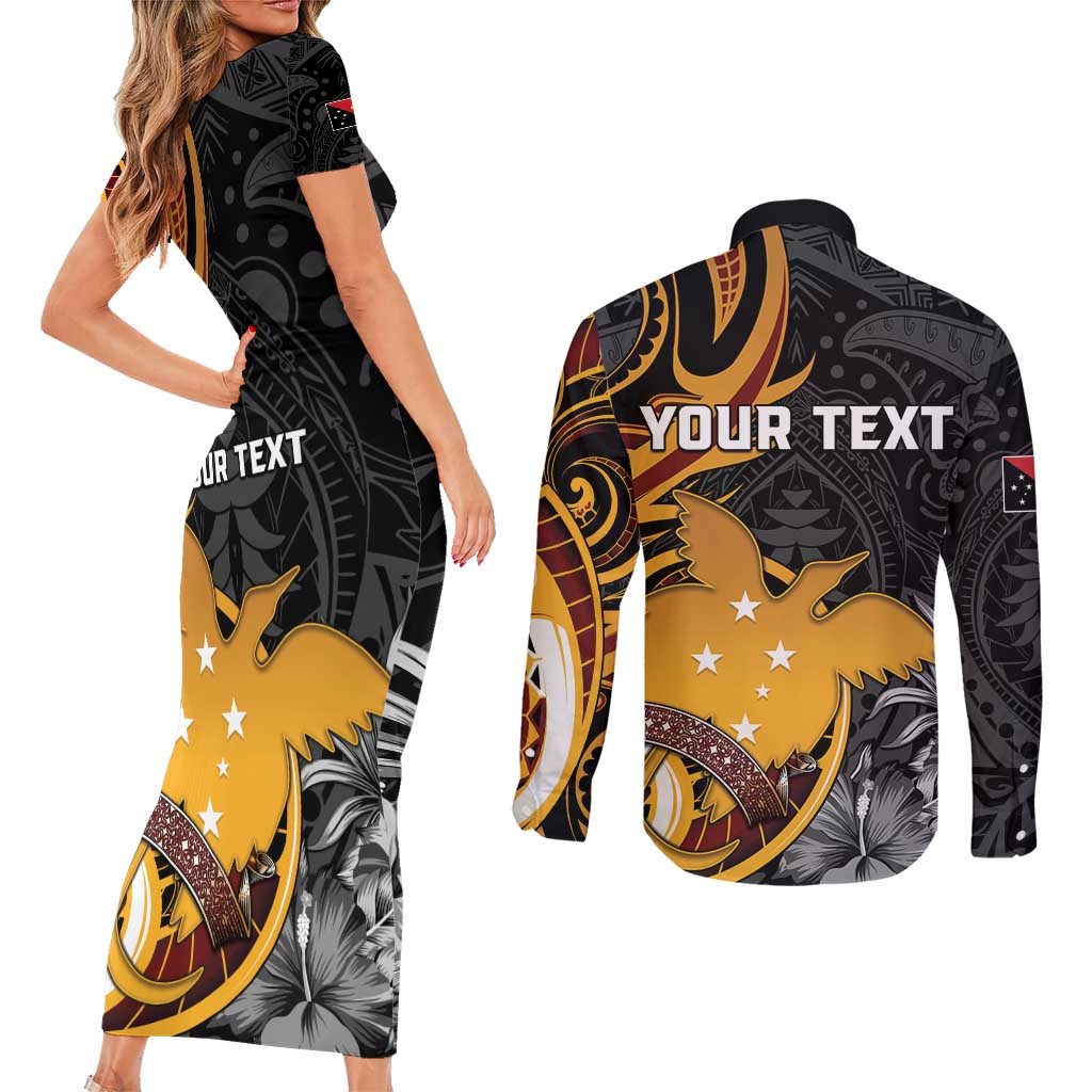 Personalised Papua New Guinea Couples Matching Short Sleeve Bodycon Dress and Long Sleeve Button Shirt Happy 50th Independence Anniversary - Polynesian Pride
