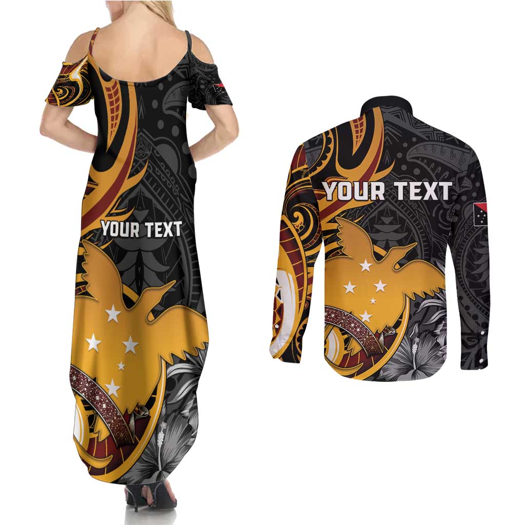 Personalised Papua New Guinea Couples Matching Summer Maxi Dress and Long Sleeve Button Shirt Happy 50th Independence Anniversary - Polynesian Pride