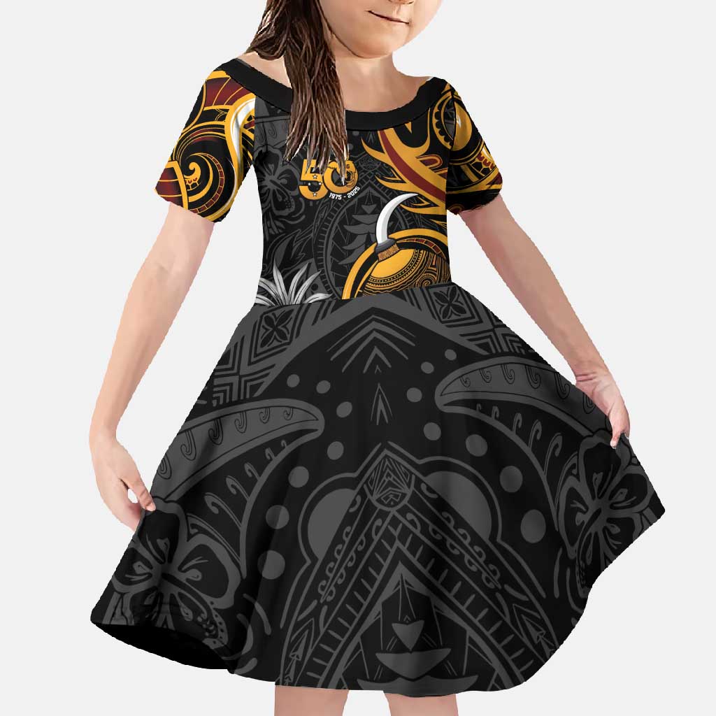 Personalised Papua New Guinea Family Matching Off Shoulder Maxi Dress and Hawaiian Shirt Happy 50th Independence Anniversary - Polynesian Pride