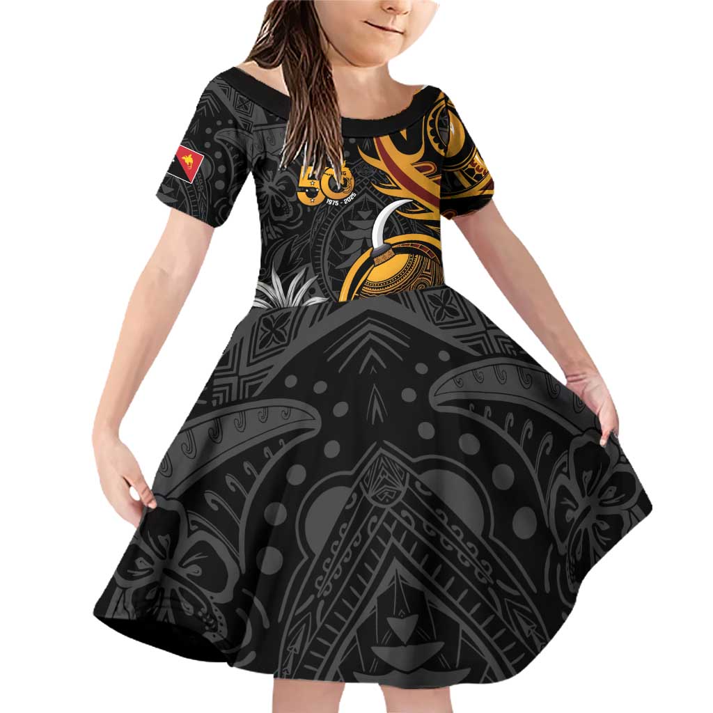 Personalised Papua New Guinea Family Matching Off Shoulder Short Dress and Hawaiian Shirt Happy 50th Independence Anniversary - Polynesian Pride
