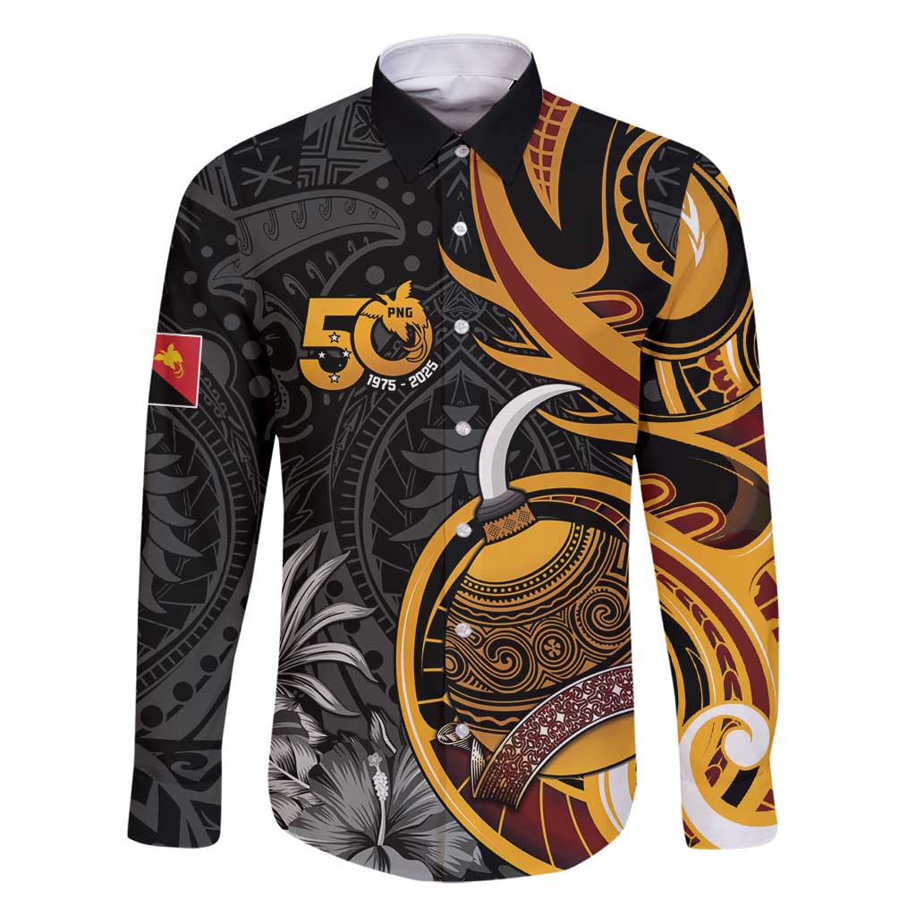 Personalised Papua New Guinea Family Matching Off Shoulder Short Dress and Hawaiian Shirt Happy 50th Independence Anniversary - Polynesian Pride