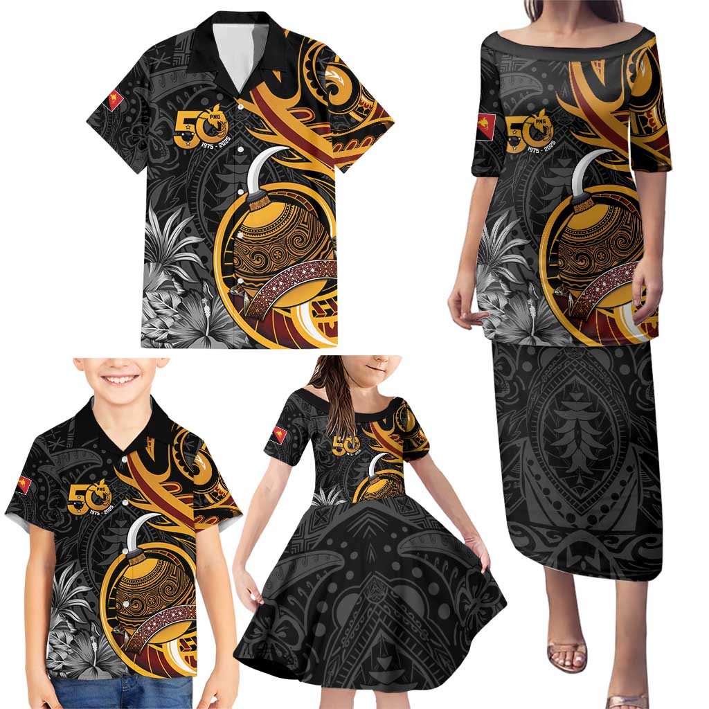 Personalised Papua New Guinea Family Matching Puletasi and Hawaiian Shirt Happy 50th Independence Anniversary - Polynesian Pride