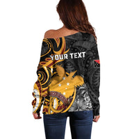 Personalised Papua New Guinea Off Shoulder Sweater Happy 50th Independence Anniversary - Polynesian Pride
