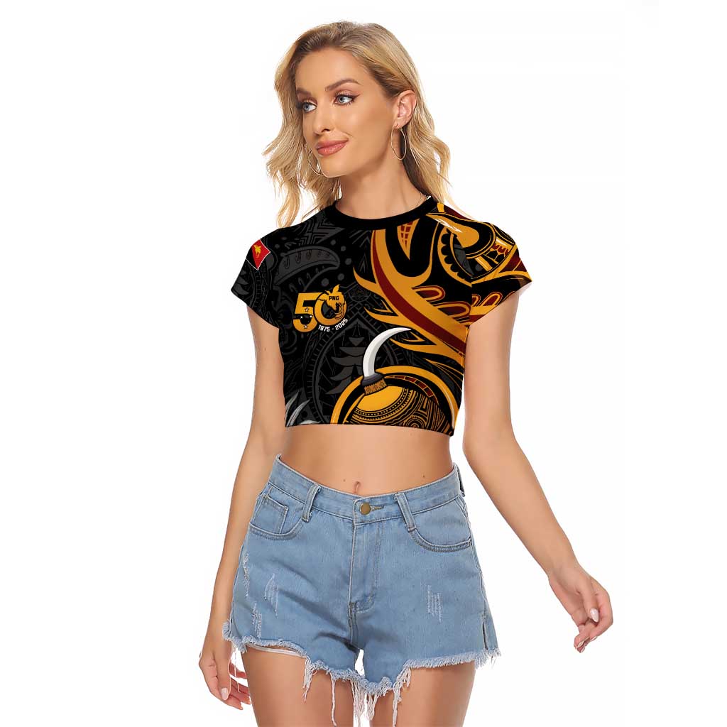 Personalised Papua New Guinea Raglan Cropped T Shirt Happy 50th Independence Anniversary - Polynesian Pride