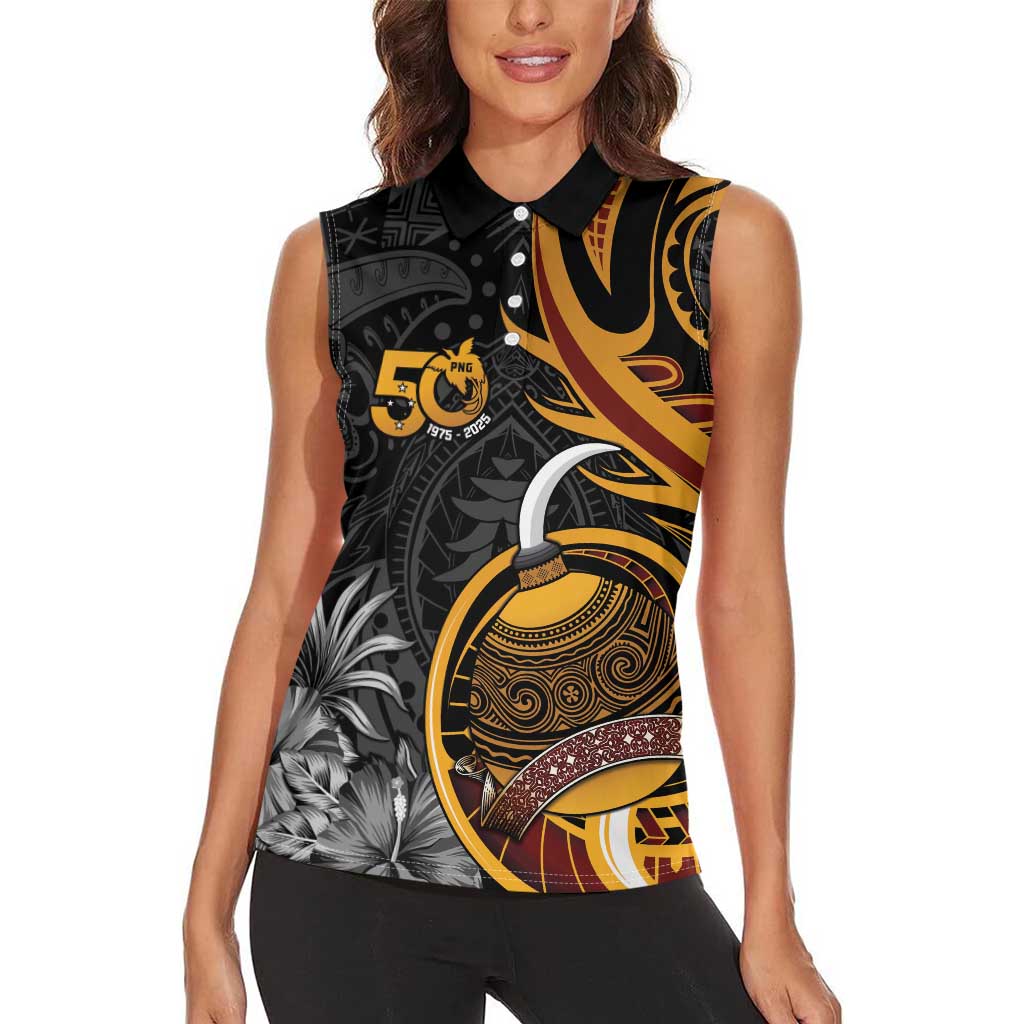 Personalised Papua New Guinea Women Sleeveless Polo Shirt Happy 50th Independence Anniversary - Polynesian Pride