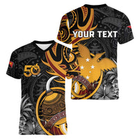 Personalised Papua New Guinea Women V-Neck T-Shirt Happy 50th Independence Anniversary - Polynesian Pride
