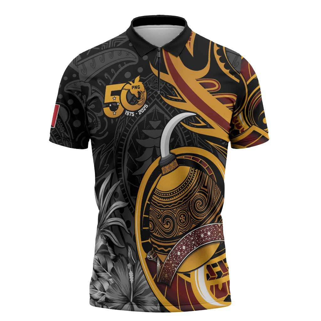 Papua New Guinea Zipper Polo Shirt Happy 50th Independence Anniversary - Polynesian Pride