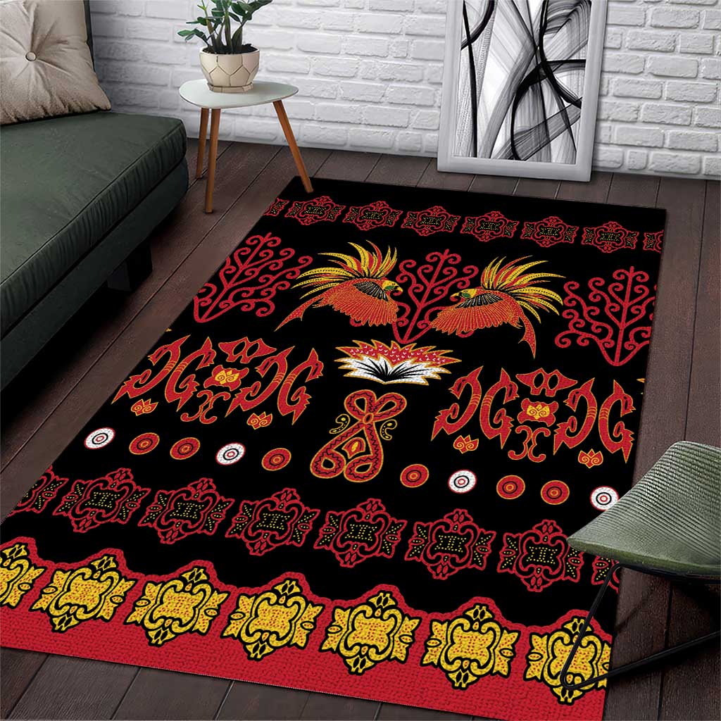 Papua Batik Motif Area Rug Papua Spirit Black Version - Polynesian Pride