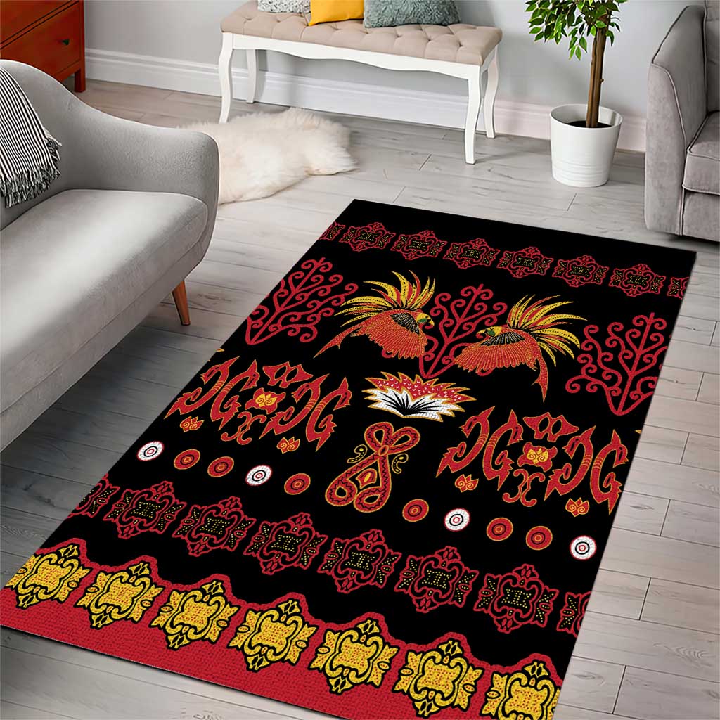 Papua Batik Motif Area Rug Papua Spirit Black Version - Polynesian Pride