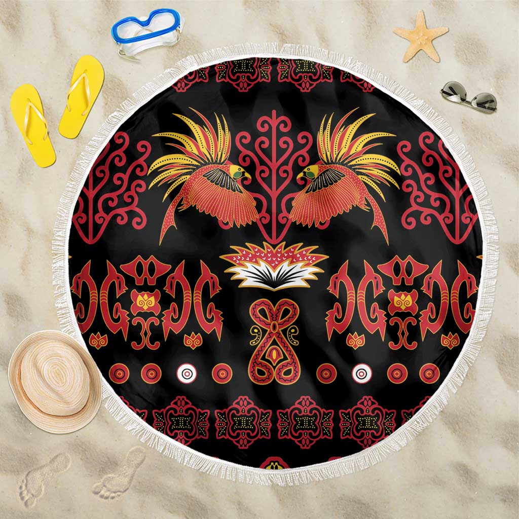 Papua Batik Motif Beach Blanket Papua Spirit Black Version - Polynesian Pride