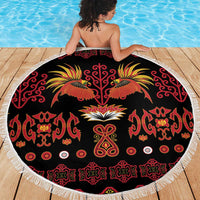 Papua Batik Motif Beach Blanket Papua Spirit Black Version - Polynesian Pride