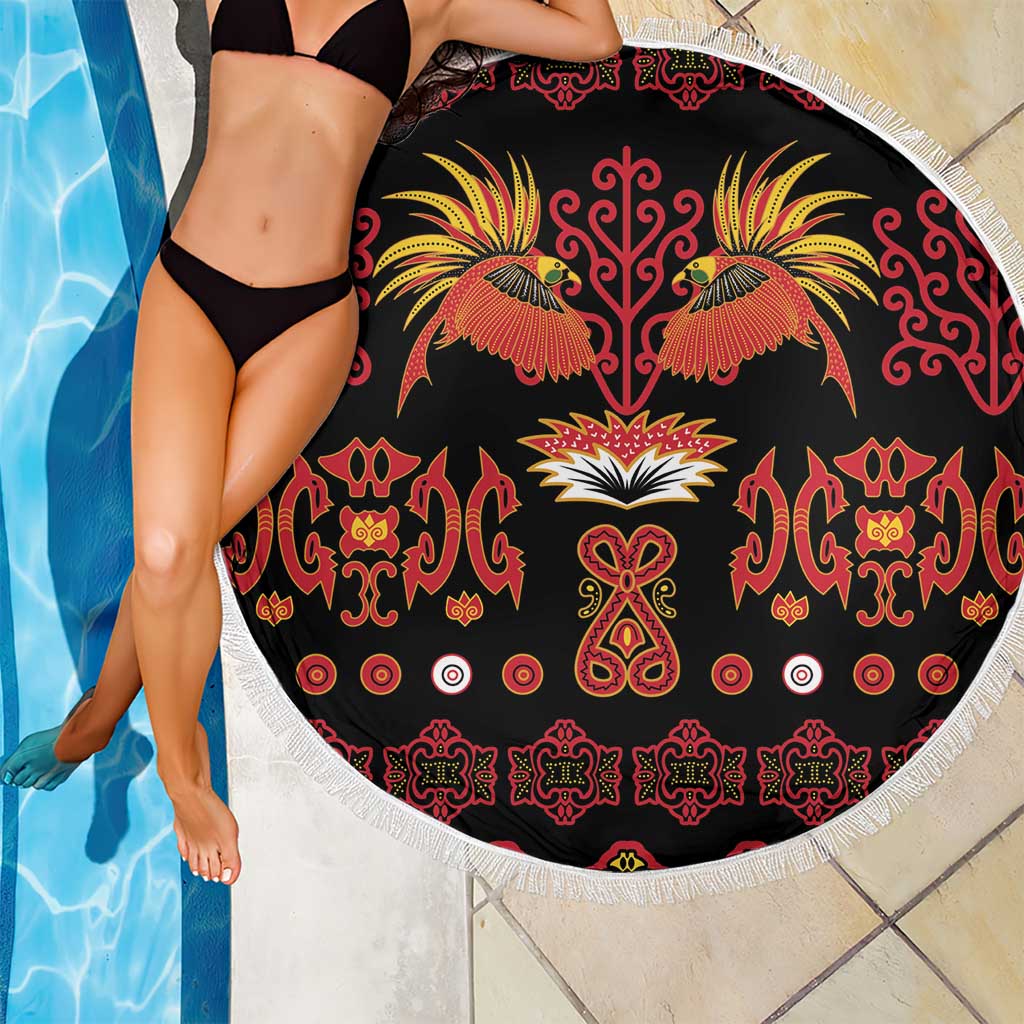 Papua Batik Motif Beach Blanket Papua Spirit Black Version - Polynesian Pride