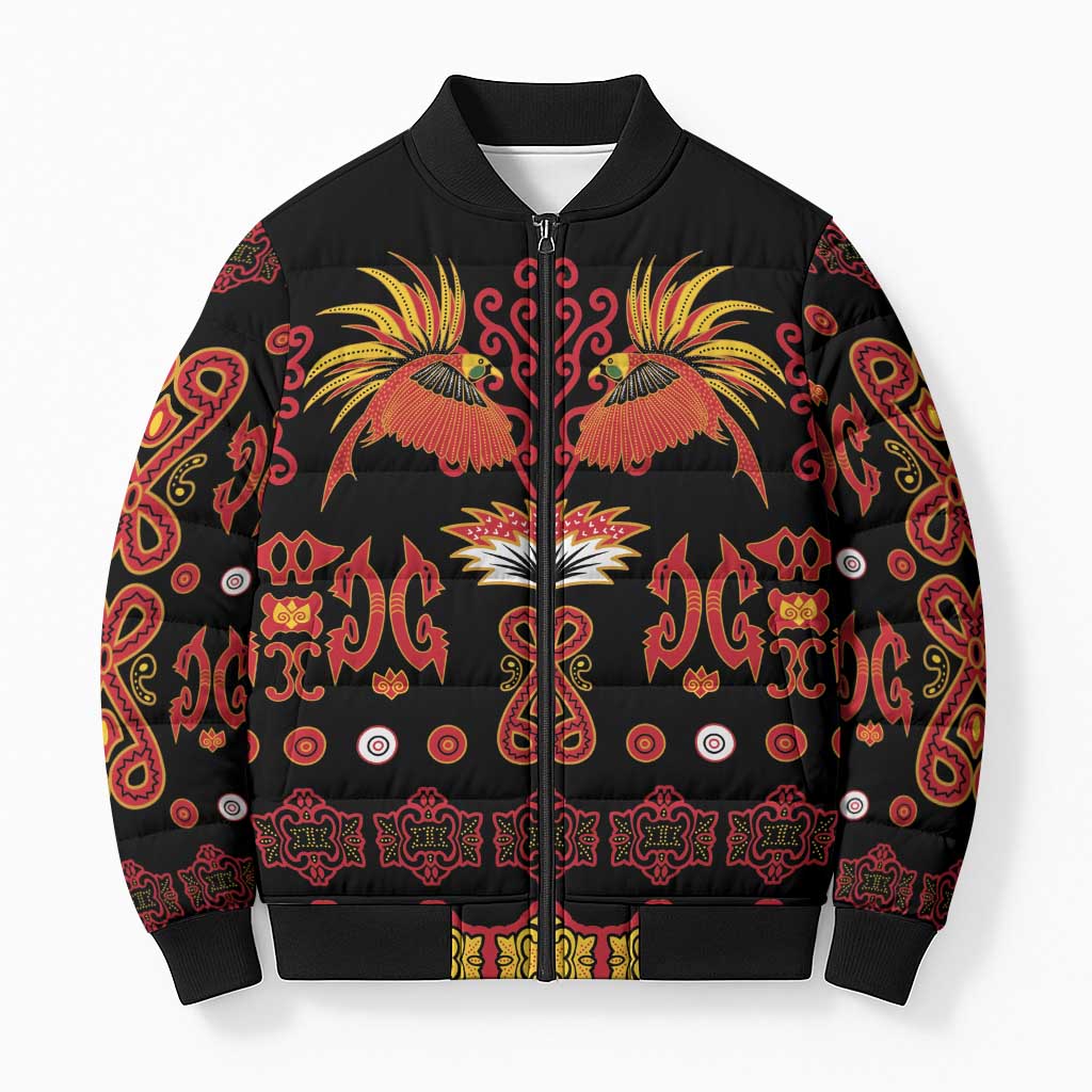 Papua Batik Motif Bomber Puffer Jacket Papua Spirit Black Version - Polynesian Pride