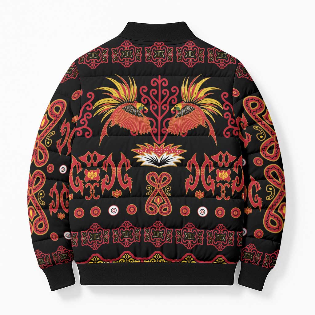Papua Batik Motif Bomber Puffer Jacket Papua Spirit Black Version - Polynesian Pride