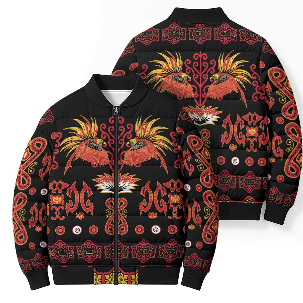 Papua Batik Motif Bomber Puffer Jacket Papua Spirit Black Version - Polynesian Pride