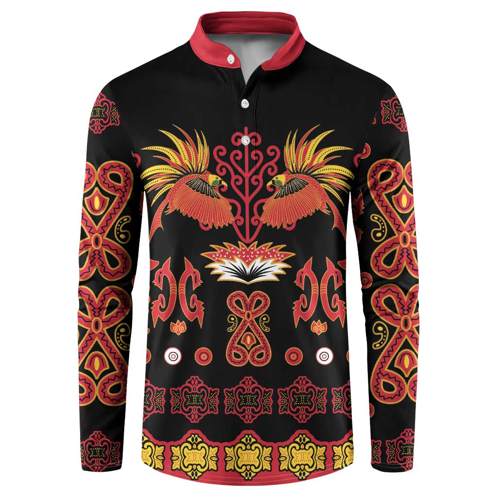 Papua Batik Motif Button Sweatshirt Papua Spirit Black Version - Polynesian Pride