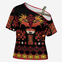 Papua Batik Motif Cross Shoulder Shirt Papua Spirit Black Version - Polynesian Pride