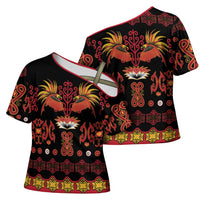 Papua Batik Motif Cross Shoulder Shirt Papua Spirit Black Version - Polynesian Pride