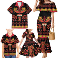 Papua Batik Motif Family Matching Mermaid Dress and Hawaiian Shirt Papua Spirit Black Version - Polynesian Pride