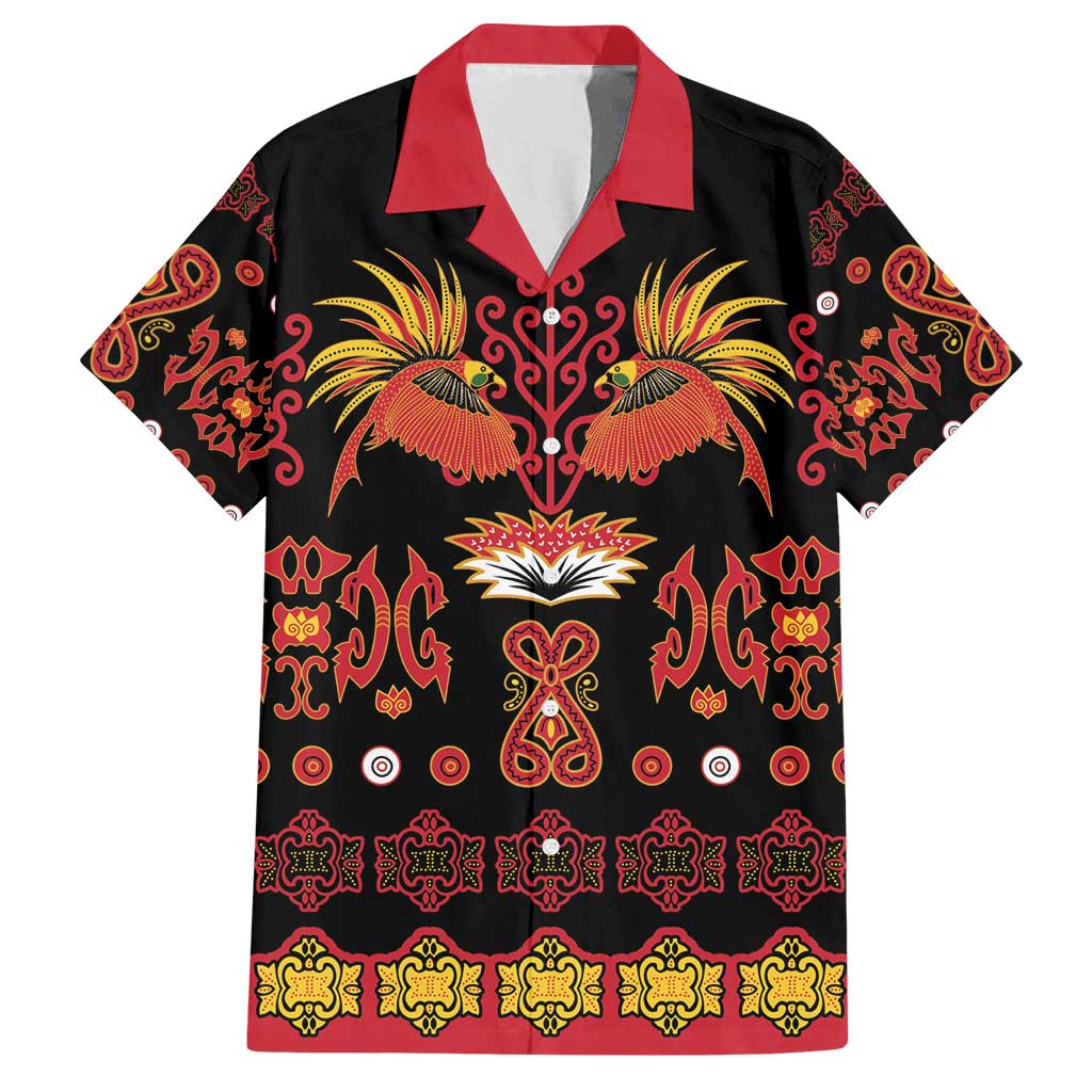 Papua Batik Motif Family Matching Off Shoulder Maxi Dress and Hawaiian Shirt Papua Spirit Black Version - Polynesian Pride