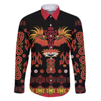 Papua Batik Motif Family Matching Puletasi and Hawaiian Shirt Papua Spirit Black Version LT05 Dad's Shirt - Long Sleeve Black - Polynesian Pride