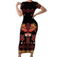 Papua Batik Motif Family Matching Short Sleeve Bodycon Dress and Hawaiian Shirt Papua Spirit Black Version - Polynesian Pride