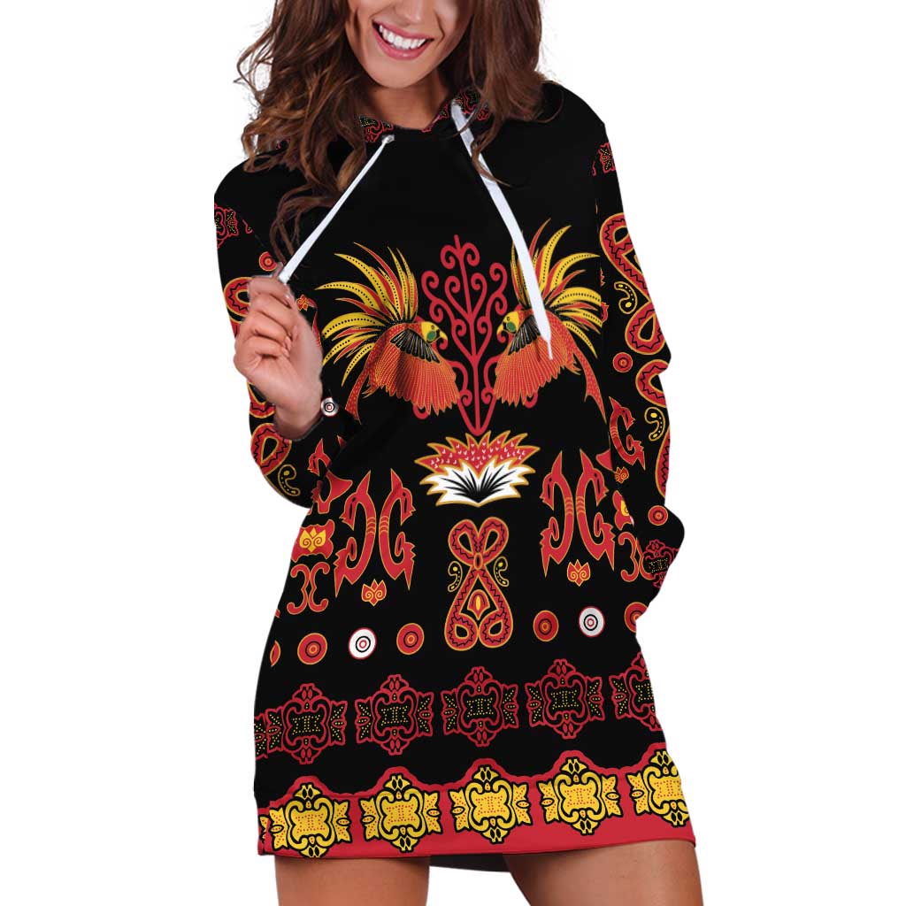 Papua Batik Motif Hoodie Dress Papua Spirit Black Version - Polynesian Pride