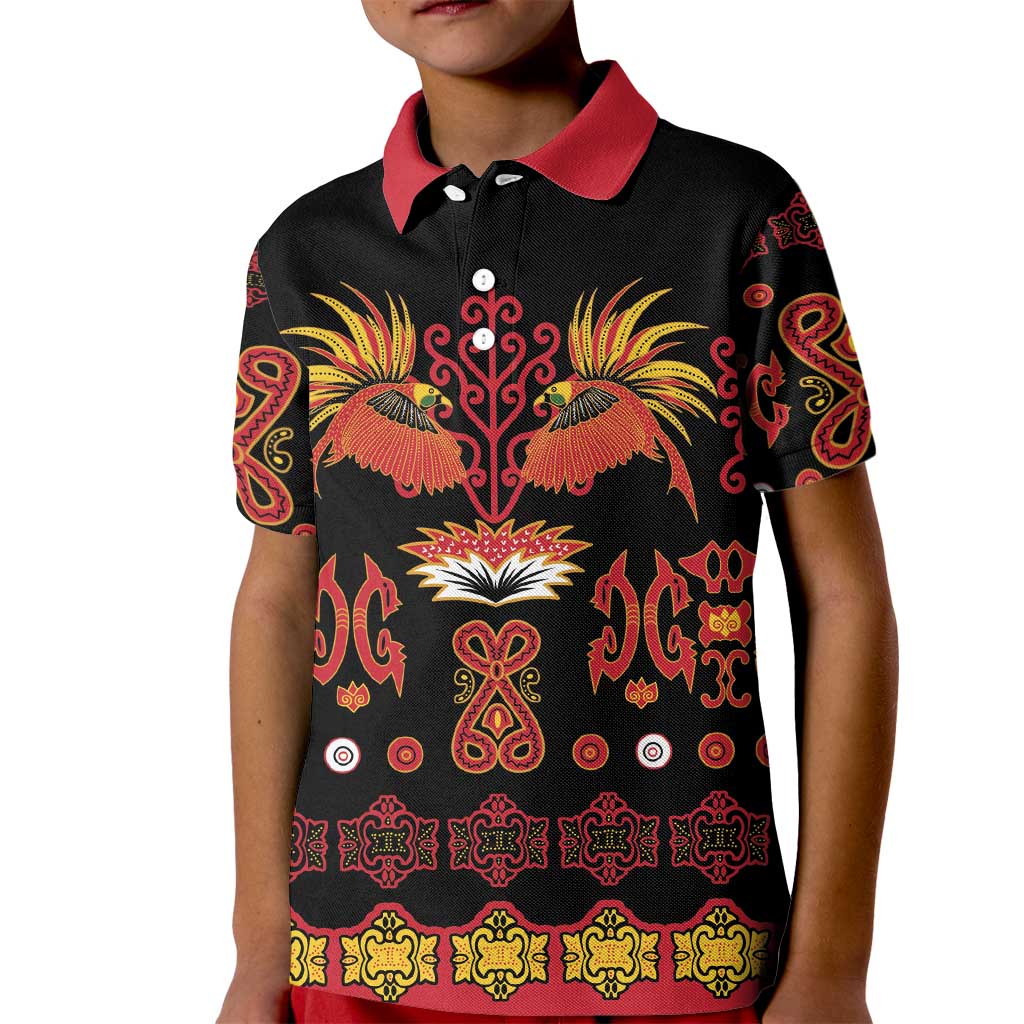 Papua Batik Motif Kid Polo Shirt Papua Spirit Black Version - Polynesian Pride