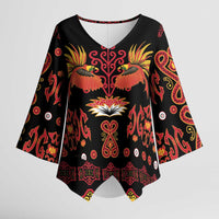 Papua Batik Motif Kimono Sleeve Blouse Papua Spirit Black Version - Polynesian Pride