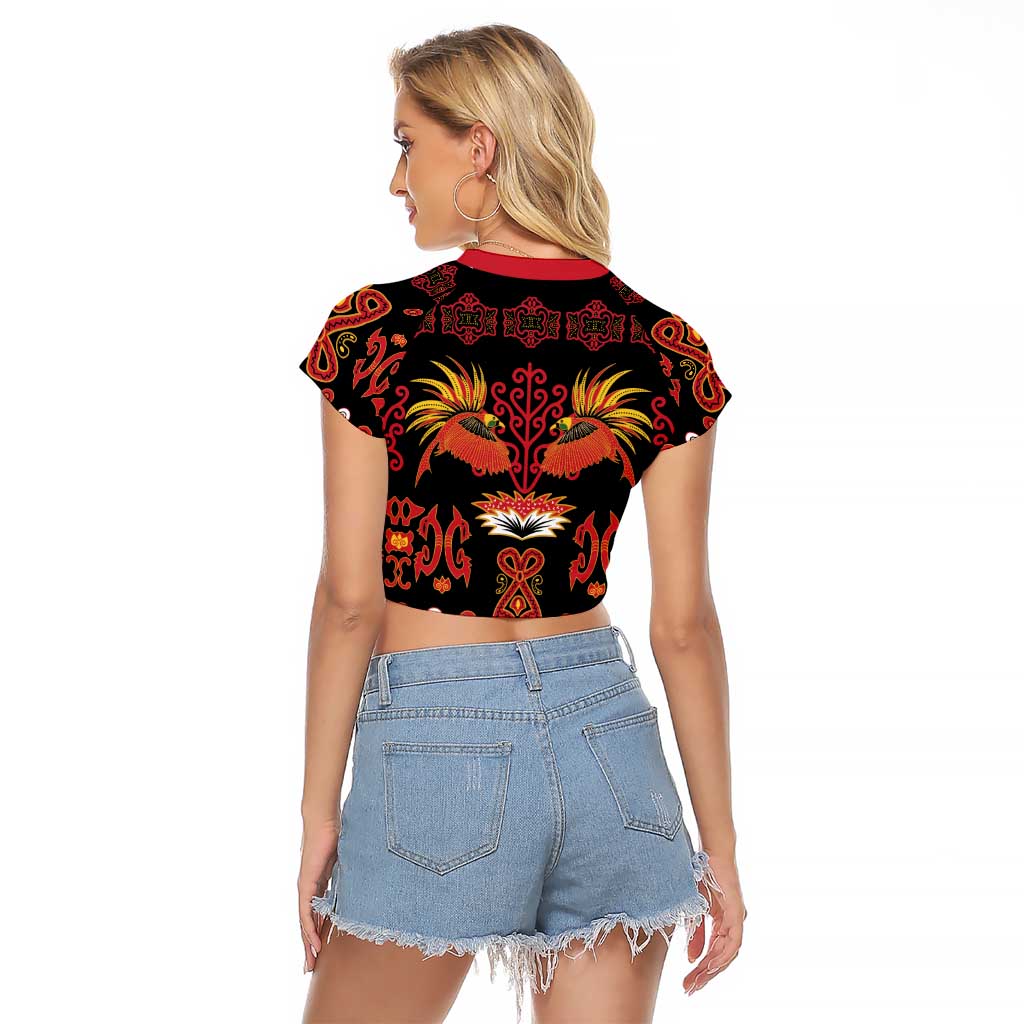 Papua Batik Motif Raglan Cropped T Shirt Papua Spirit Black Version LT05 - Polynesian Pride