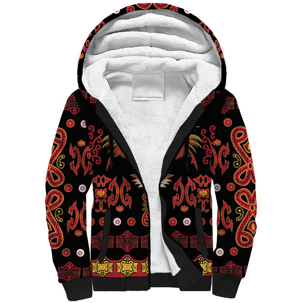 Papua Batik Motif Sherpa Hoodie Papua Spirit Black Version - Polynesian Pride