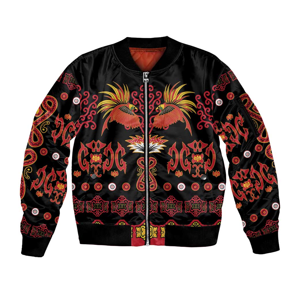 Papua Batik Motif Sleeve Zip Bomber Jacket Papua Spirit Black Version LT05 Unisex Black - Polynesian Pride