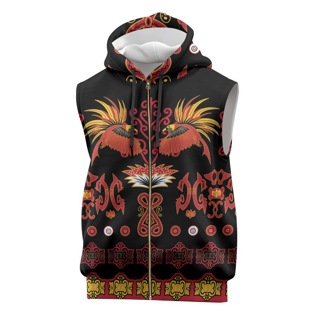 Papua Batik Motif Sleeveless Zip Hoodie Papua Spirit Black Version - Polynesian Pride