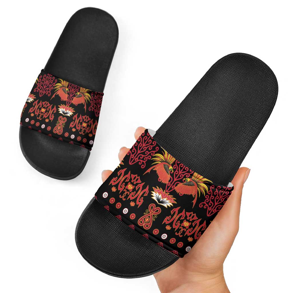 Papua Batik Motif Slide Sandals Papua Spirit Black Version - Polynesian Pride