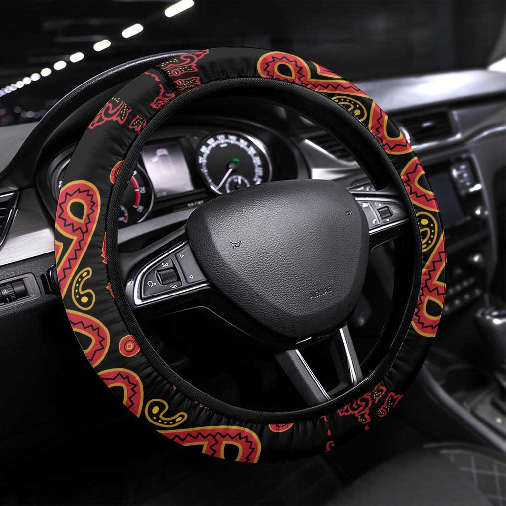 Papua Batik Motif Steering Wheel Cover Papua Spirit Black Version - Polynesian Pride