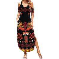 Papua Batik Motif Summer Maxi Dress Papua Spirit Black Version - Polynesian Pride