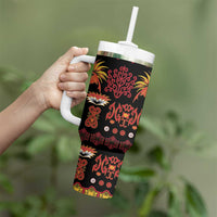 Papua Batik Motif Tumbler With Handle Papua Spirit Black Version - Polynesian Pride