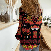 Papua Batik Motif Women Casual Shirt Papua Spirit Black Version - Polynesian Pride