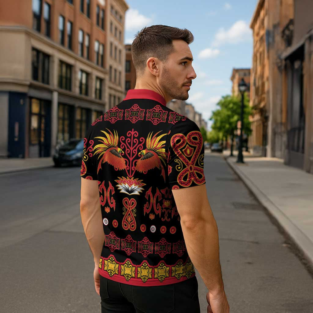 Papua Batik Motif Zipper Polo Shirt Papua Spirit Black Version - Polynesian Pride