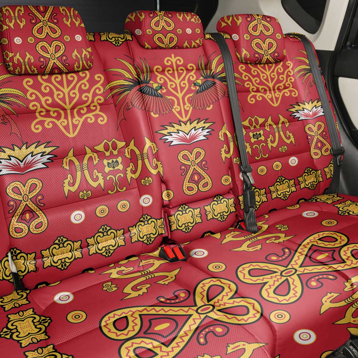 Papua Batik Motif Back Car Seat Cover Papua Spirit Red Version - Polynesian Pride