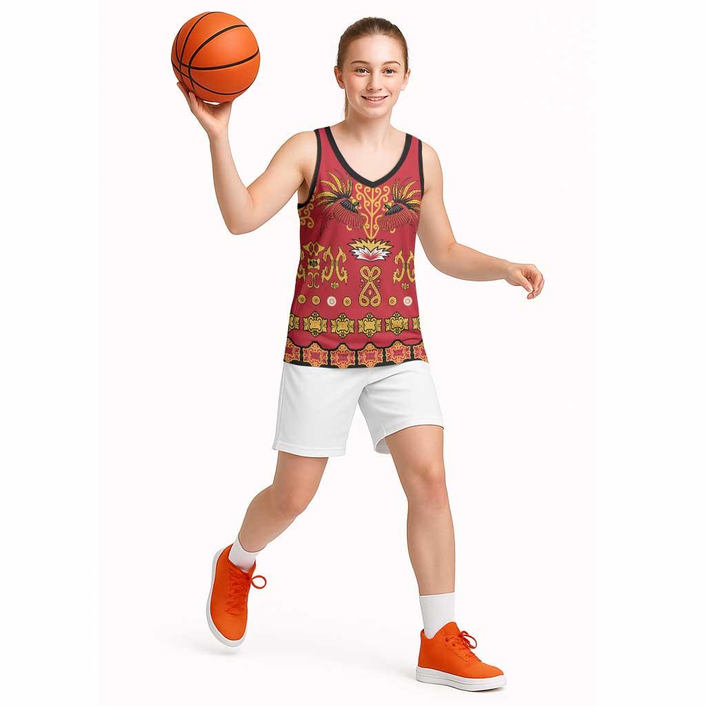 Papua Batik Motif Basketball Jersey Papua Spirit Red Version - Polynesian Pride
