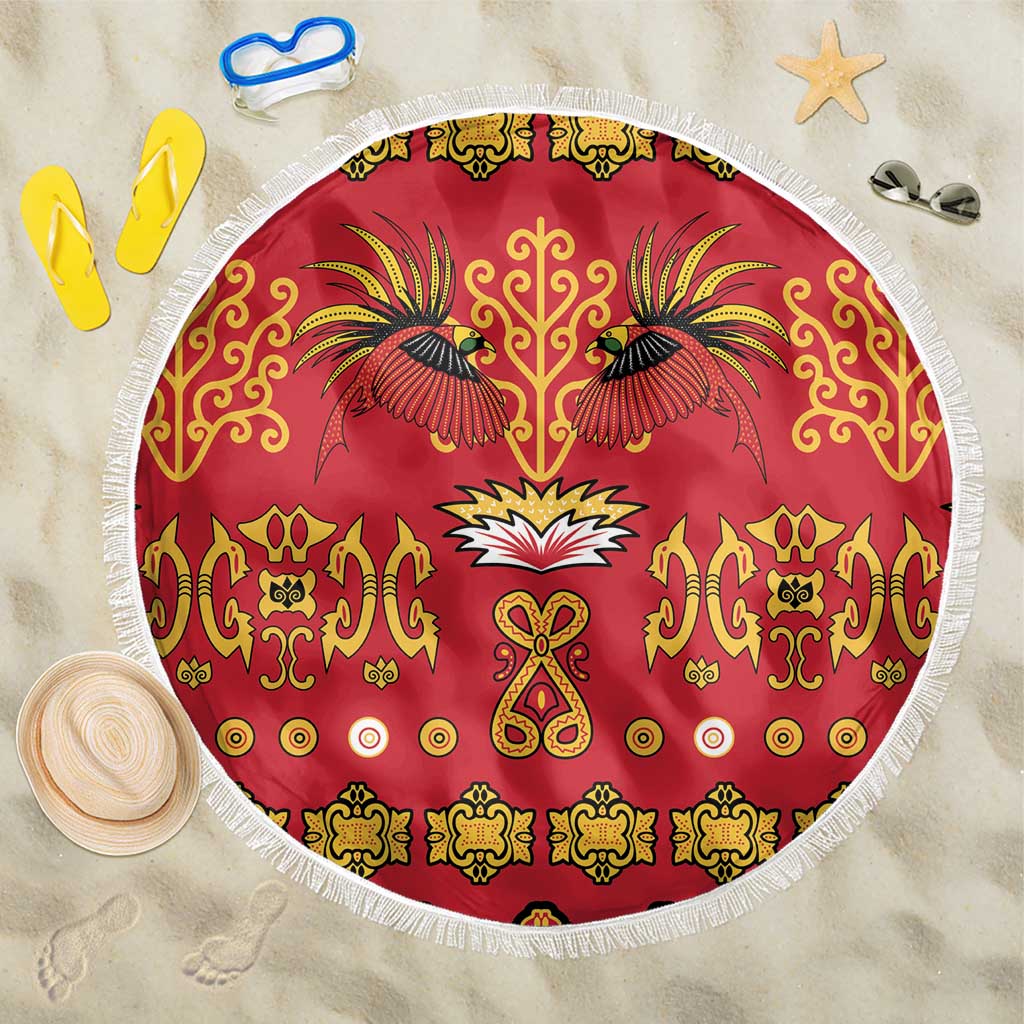 Papua Batik Motif Beach Blanket Papua Spirit Red Version - Polynesian Pride