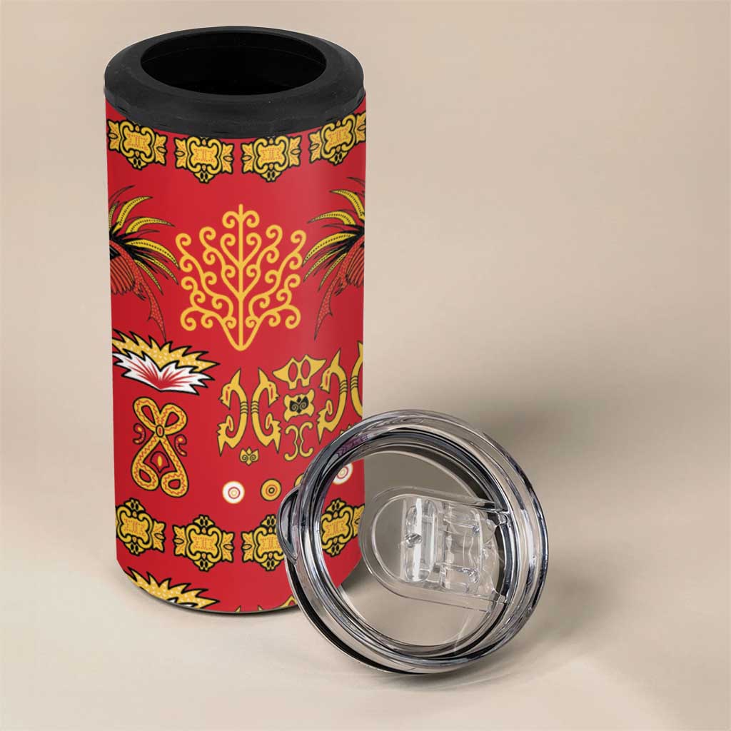 Papua Batik Motif 4 in 1 Can Cooler Tumbler Papua Spirit Red Version - Polynesian Pride