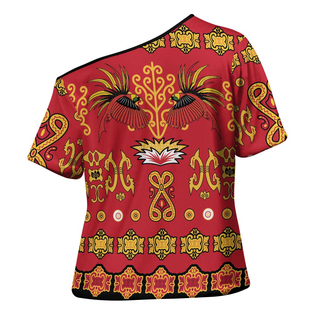 Papua Batik Motif Cross Shoulder Shirt Papua Spirit Red Version - Polynesian Pride