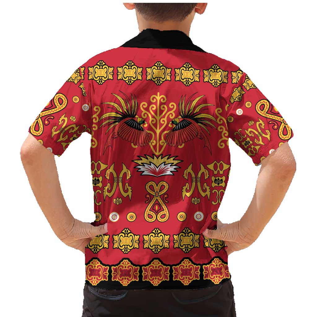 Papua Batik Motif Family Matching Mermaid Dress and Hawaiian Shirt Papua Spirit Red Version - Polynesian Pride