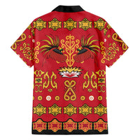 Papua Batik Motif Family Matching Off The Shoulder Long Sleeve Dress and Hawaiian Shirt Papua Spirit Red Version - Polynesian Pride