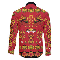 Papua Batik Motif Family Matching Off The Shoulder Long Sleeve Dress and Hawaiian Shirt Papua Spirit Red Version - Polynesian Pride